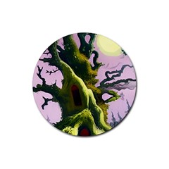 Outdoors Night Full Moon Setting Scene Woods Light Moonlight Nature Wilderness Landscape Rubber Round Coaster (4 Pack) by Posterlux