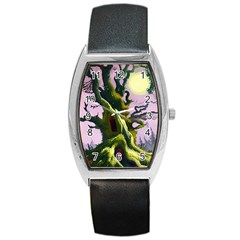 Outdoors Night Full Moon Setting Scene Woods Light Moonlight Nature Wilderness Landscape Barrel Style Metal Watch by Posterlux