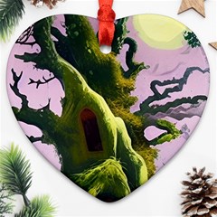 Outdoors Night Full Moon Setting Scene Woods Light Moonlight Nature Wilderness Landscape Heart Ornament (two Sides)