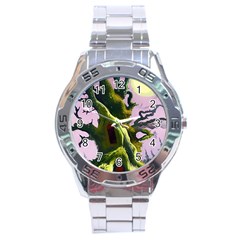 Outdoors Night Full Moon Setting Scene Woods Light Moonlight Nature Wilderness Landscape Stainless Steel Analogue Watch by Posterlux