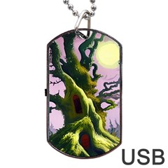 Outdoors Night Full Moon Setting Scene Woods Light Moonlight Nature Wilderness Landscape Dog Tag Usb Flash (two Sides) by Posterlux