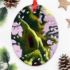 Outdoors Night Full Moon Setting Scene Woods Light Moonlight Nature Wilderness Landscape Oval Filigree Ornament (two Sides)