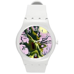 Outdoors Night Full Moon Setting Scene Woods Light Moonlight Nature Wilderness Landscape Round Plastic Sport Watch (m) by Posterlux