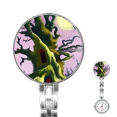 Outdoors Night Full Moon Setting Scene Woods Light Moonlight Nature Wilderness Landscape Stainless Steel Nurses Watch by Posterlux