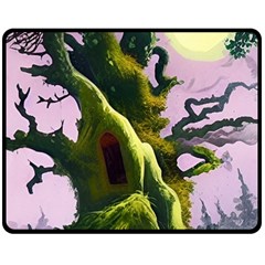 Outdoors Night Full Moon Setting Scene Woods Light Moonlight Nature Wilderness Landscape Two Sides Fleece Blanket (medium) by Posterlux