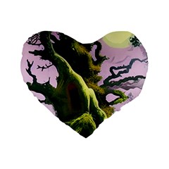 Outdoors Night Full Moon Setting Scene Woods Light Moonlight Nature Wilderness Landscape Standard 16  Premium Flano Heart Shape Cushions