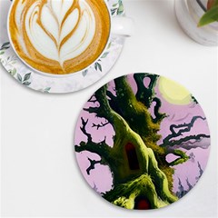 Outdoors Night Full Moon Setting Scene Woods Light Moonlight Nature Wilderness Landscape Uv Print Round Tile Coaster by Posterlux