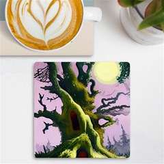 Outdoors Night Full Moon Setting Scene Woods Light Moonlight Nature Wilderness Landscape Uv Print Square Tile Coaster  by Posterlux