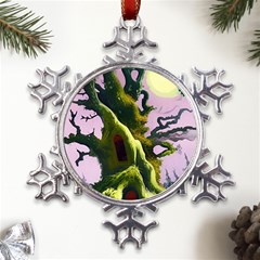 Outdoors Night Full Moon Setting Scene Woods Light Moonlight Nature Wilderness Landscape Metal Large Snowflake Ornament by Posterlux