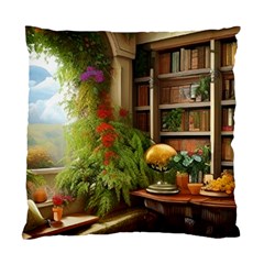 Room Interior Library Books Bookshelves Reading Literature Study Fiction Old Manor Book Nook Reading Standard Cushion Case (two Sides) by Posterlux