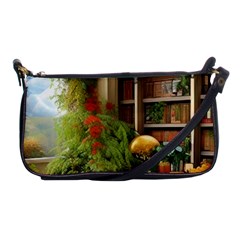 Room Interior Library Books Bookshelves Reading Literature Study Fiction Old Manor Book Nook Reading Shoulder Clutch Bag by Posterlux