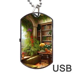 Room Interior Library Books Bookshelves Reading Literature Study Fiction Old Manor Book Nook Reading Dog Tag Usb Flash (one Side)