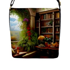 Room Interior Library Books Bookshelves Reading Literature Study Fiction Old Manor Book Nook Reading Flap Closure Messenger Bag (l) by Posterlux