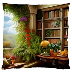 Room Interior Library Books Bookshelves Reading Literature Study Fiction Old Manor Book Nook Reading Large Premium Plush Fleece Cushion Case (two Sides) by Posterlux