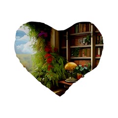 Room Interior Library Books Bookshelves Reading Literature Study Fiction Old Manor Book Nook Reading Standard 16  Premium Flano Heart Shape Cushions by Posterlux