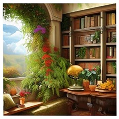 Room Interior Library Books Bookshelves Reading Literature Study Fiction Old Manor Book Nook Reading Wooden Puzzle Square by Posterlux