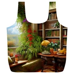 Room Interior Library Books Bookshelves Reading Literature Study Fiction Old Manor Book Nook Reading Full Print Recycle Bag (xxxl) by Posterlux