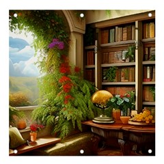 Room Interior Library Books Bookshelves Reading Literature Study Fiction Old Manor Book Nook Reading Banner And Sign 4  X 4  by Posterlux