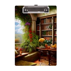 Room Interior Library Books Bookshelves Reading Literature Study Fiction Old Manor Book Nook Reading A5 Acrylic Clipboard by Posterlux