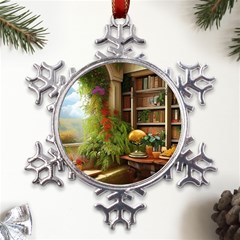 Room Interior Library Books Bookshelves Reading Literature Study Fiction Old Manor Book Nook Reading Metal Large Snowflake Ornament by Posterlux