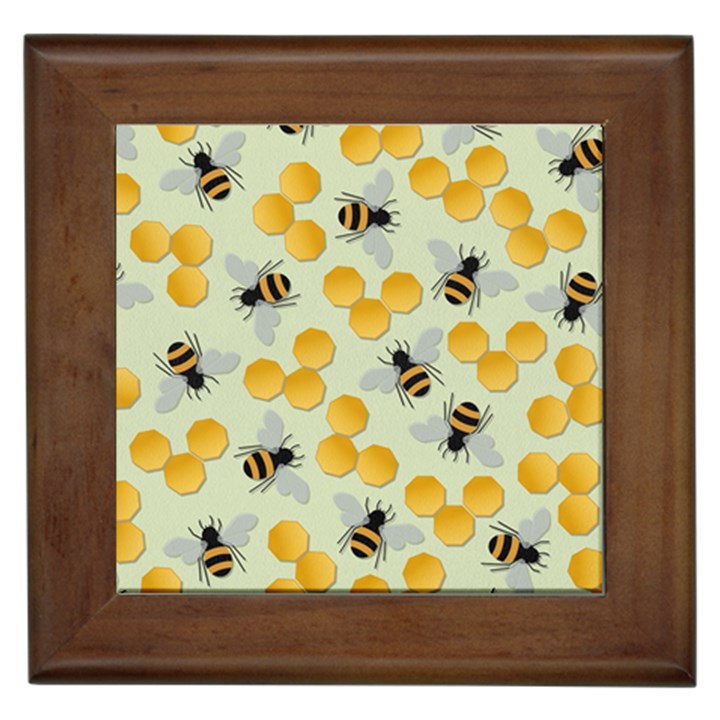 Bees Pattern Honey Bee Bug Honeycomb Honey Beehive Framed Tile