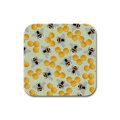 Bees Pattern Honey Bee Bug Honeycomb Honey Beehive Rubber Square Coaster (4 Pack) by Bedest