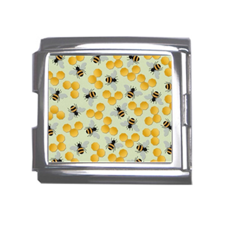 Bees Pattern Honey Bee Bug Honeycomb Honey Beehive Mega Link Italian Charm (18mm)