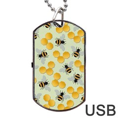 Bees Pattern Honey Bee Bug Honeycomb Honey Beehive Dog Tag Usb Flash (two Sides)