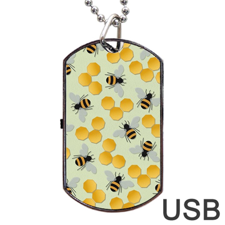 Bees Pattern Honey Bee Bug Honeycomb Honey Beehive Dog Tag USB Flash (Two Sides)