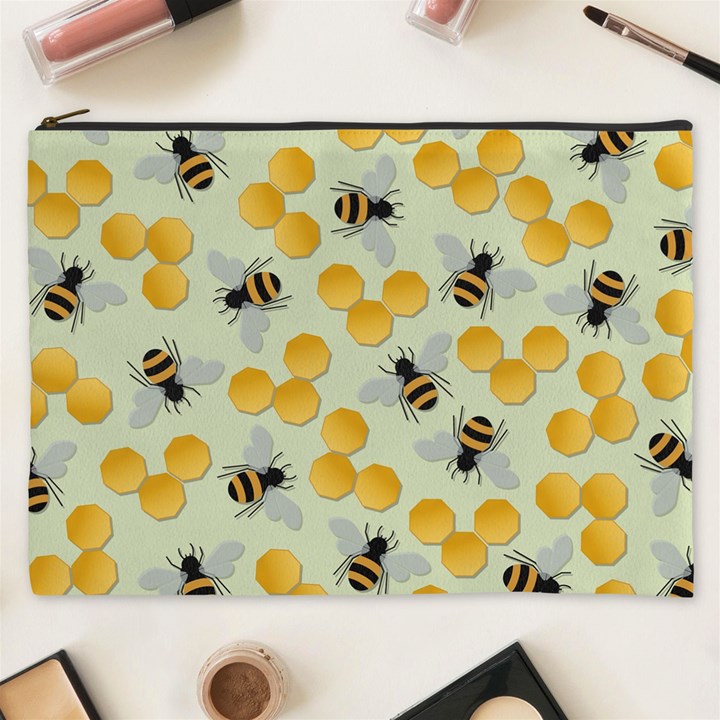 Bees Pattern Honey Bee Bug Honeycomb Honey Beehive Cosmetic Bag (XXXL)