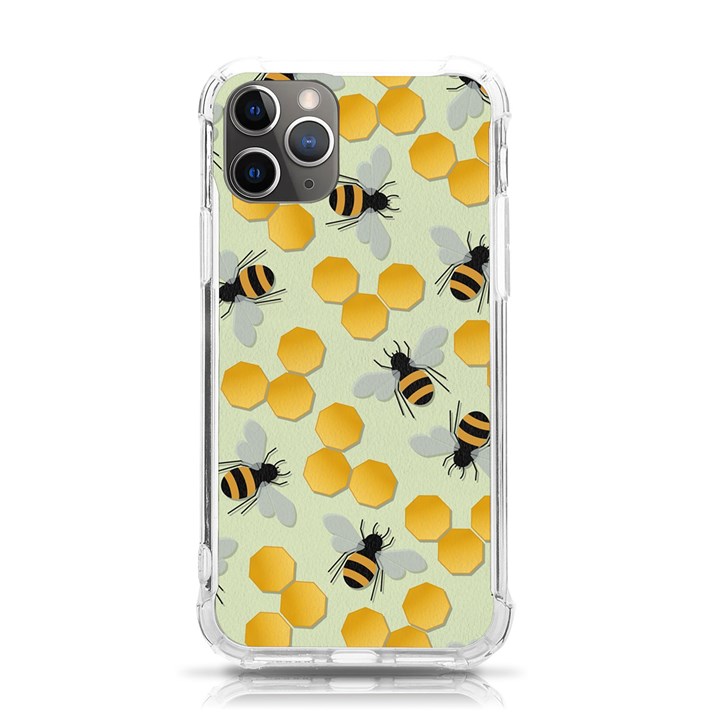 Bees Pattern Honey Bee Bug Honeycomb Honey Beehive iPhone 11 Pro 5.8 Inch TPU UV Print Case