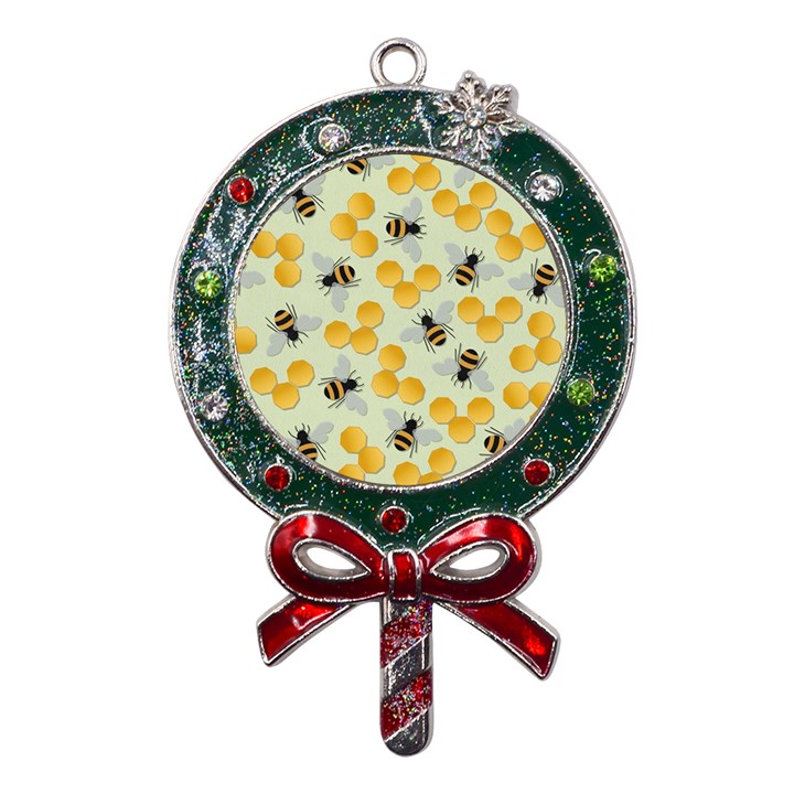 Bees Pattern Honey Bee Bug Honeycomb Honey Beehive Metal X Mas Lollipop with Crystal Ornament