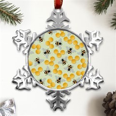 Bees Pattern Honey Bee Bug Honeycomb Honey Beehive Metal Small Snowflake Ornament by Bedest