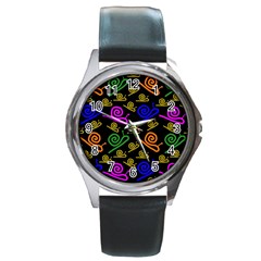 Pattern Repetition Snail Blue Round Metal Watch by Maspions