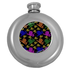 Pattern Repetition Snail Blue Round Hip Flask (5 Oz) by Maspions