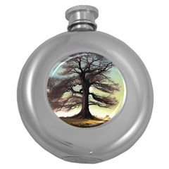 Nature Outdoors Cellphone Wallpaper Background Artistic Artwork Starlight Book Cover Wilderness Land Round Hip Flask (5 Oz) by Posterlux