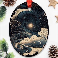 Starry Sky Moon Space Cosmic Galaxy Nature Art Clouds Art Nouveau Abstract Ornament (oval)