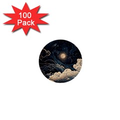 Starry Sky Moon Space Cosmic Galaxy Nature Art Clouds Art Nouveau Abstract 1  Mini Buttons (100 Pack) 