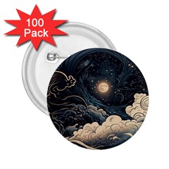 Starry Sky Moon Space Cosmic Galaxy Nature Art Clouds Art Nouveau Abstract 2 25  Buttons (100 Pack) 