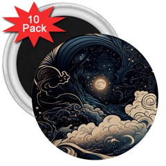 Starry Sky Moon Space Cosmic Galaxy Nature Art Clouds Art Nouveau Abstract 3  Magnets (10 Pack)  by Posterlux