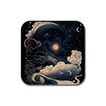 Starry Sky Moon Space Cosmic Galaxy Nature Art Clouds Art Nouveau Abstract Rubber Coaster (Square) Front