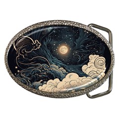 Starry Sky Moon Space Cosmic Galaxy Nature Art Clouds Art Nouveau Abstract Belt Buckles by Posterlux