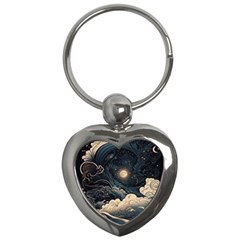 Starry Sky Moon Space Cosmic Galaxy Nature Art Clouds Art Nouveau Abstract Key Chain (heart) by Posterlux