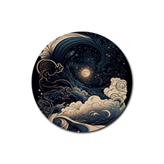 Starry Sky Moon Space Cosmic Galaxy Nature Art Clouds Art Nouveau Abstract Rubber Coaster (round) by Posterlux