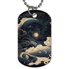 Starry Sky Moon Space Cosmic Galaxy Nature Art Clouds Art Nouveau Abstract Dog Tag (two Sides)