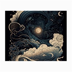 Starry Sky Moon Space Cosmic Galaxy Nature Art Clouds Art Nouveau Abstract Small Glasses Cloth by Posterlux