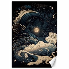 Starry Sky Moon Space Cosmic Galaxy Nature Art Clouds Art Nouveau Abstract Canvas 12  X 18 