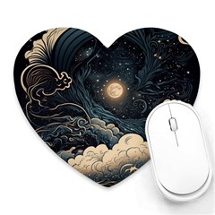 Starry Sky Moon Space Cosmic Galaxy Nature Art Clouds Art Nouveau Abstract Heart Mousepad by Posterlux