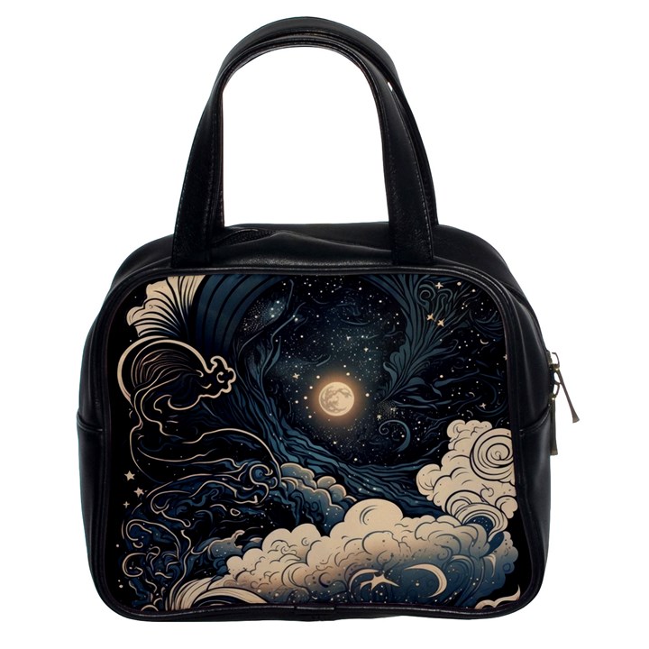 Starry Sky Moon Space Cosmic Galaxy Nature Art Clouds Art Nouveau Abstract Classic Handbag (Two Sides)