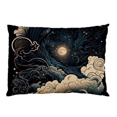 Starry Sky Moon Space Cosmic Galaxy Nature Art Clouds Art Nouveau Abstract Pillow Case by Posterlux